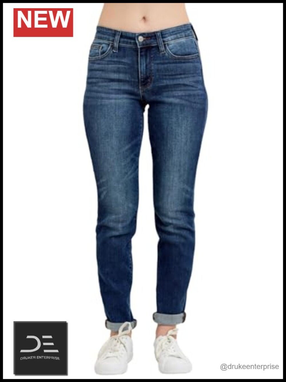 Slim Fit Mid Rise Cuffed Jeans Soft Stretch Denim